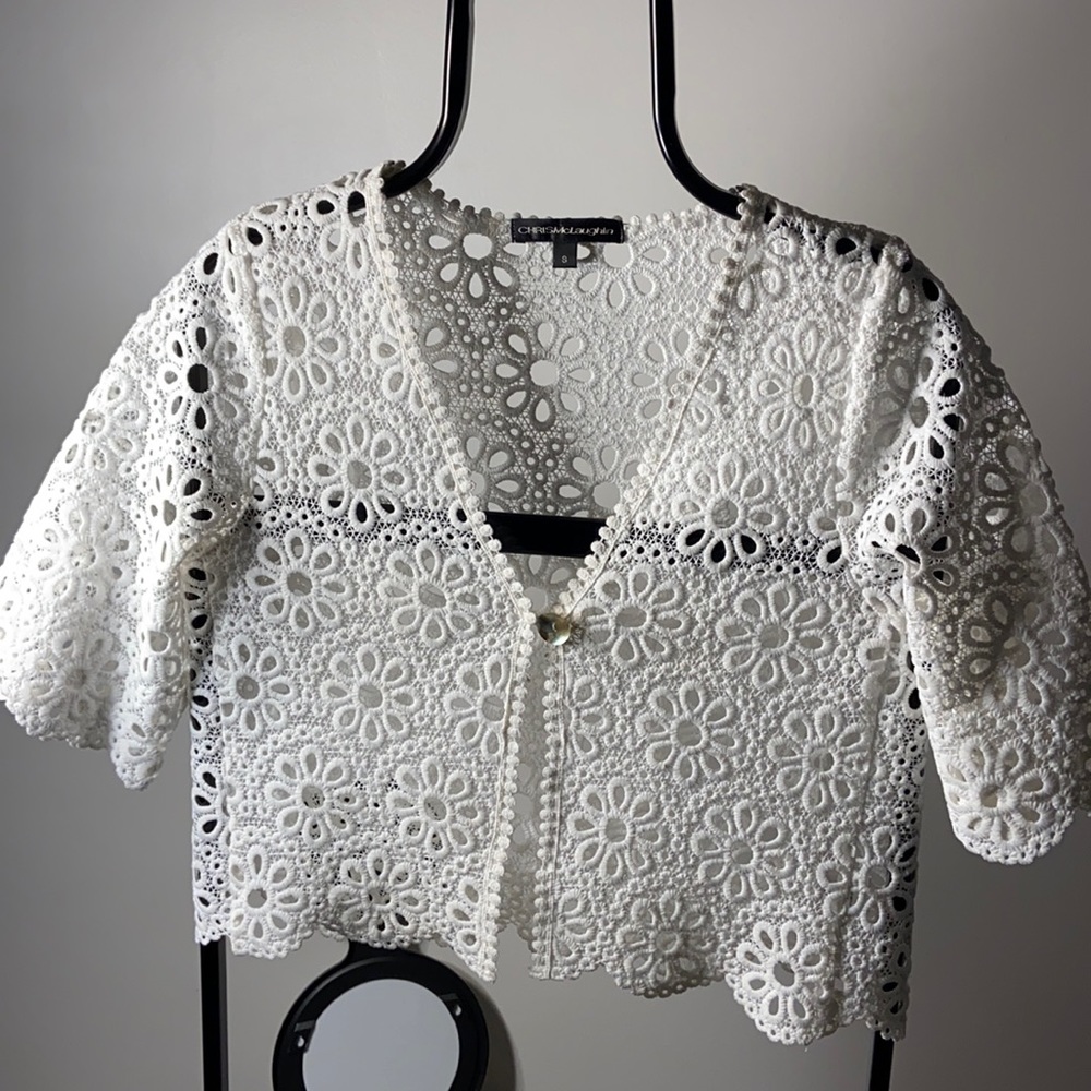Crochet Floral Lace White Short Jacket
